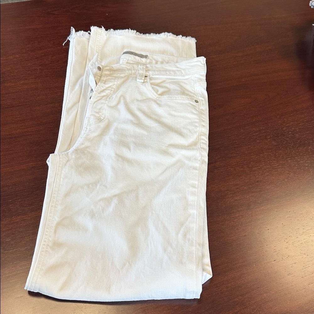 Rosie High-Rise Wide Leg Raw Hem White Denim